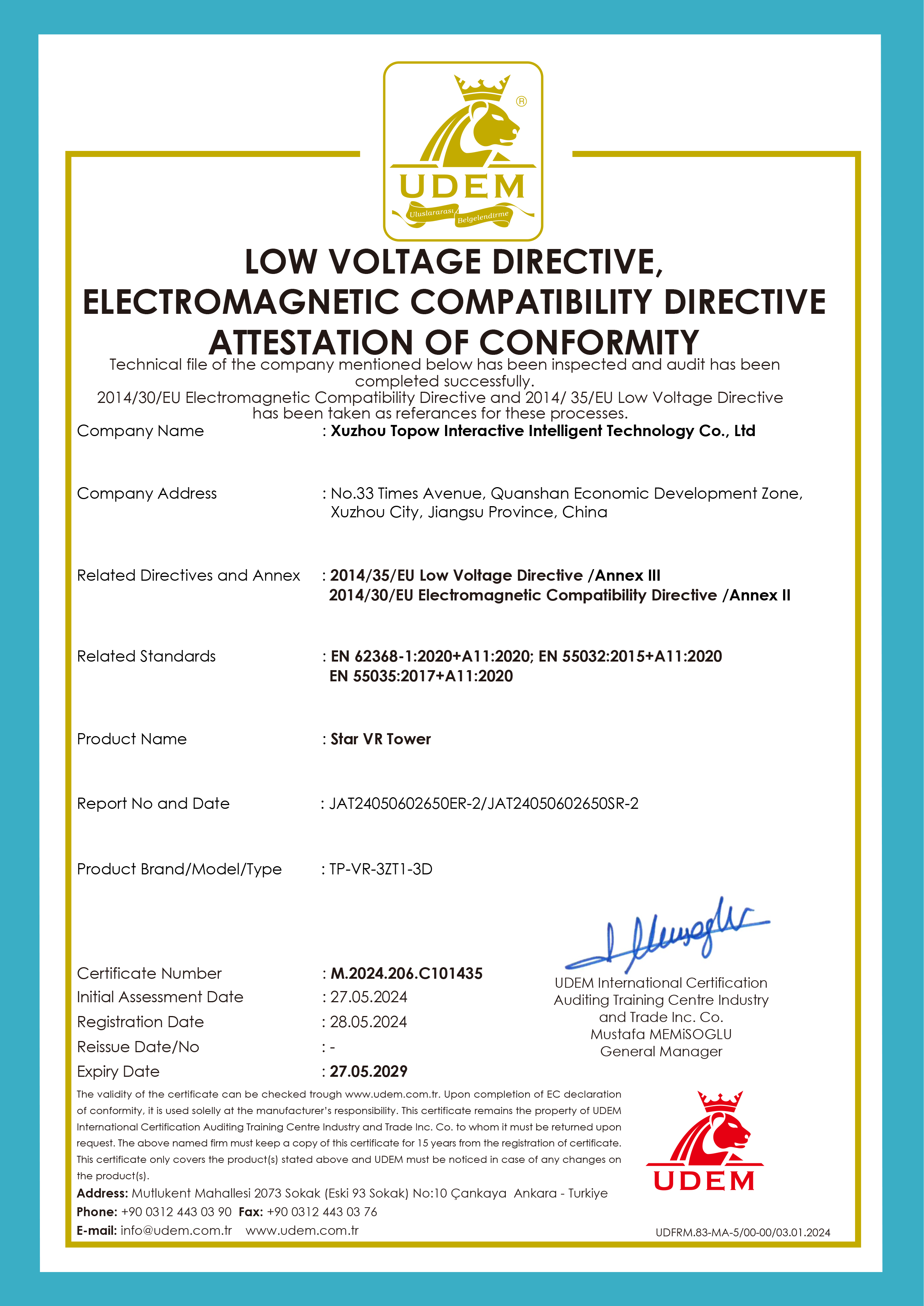 VR Star Space VR Tower CE Certification